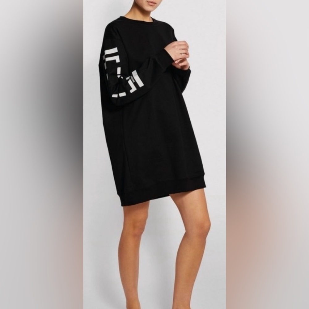 Wolford Black Sweatshirt Dress with White Sleeve Graphic